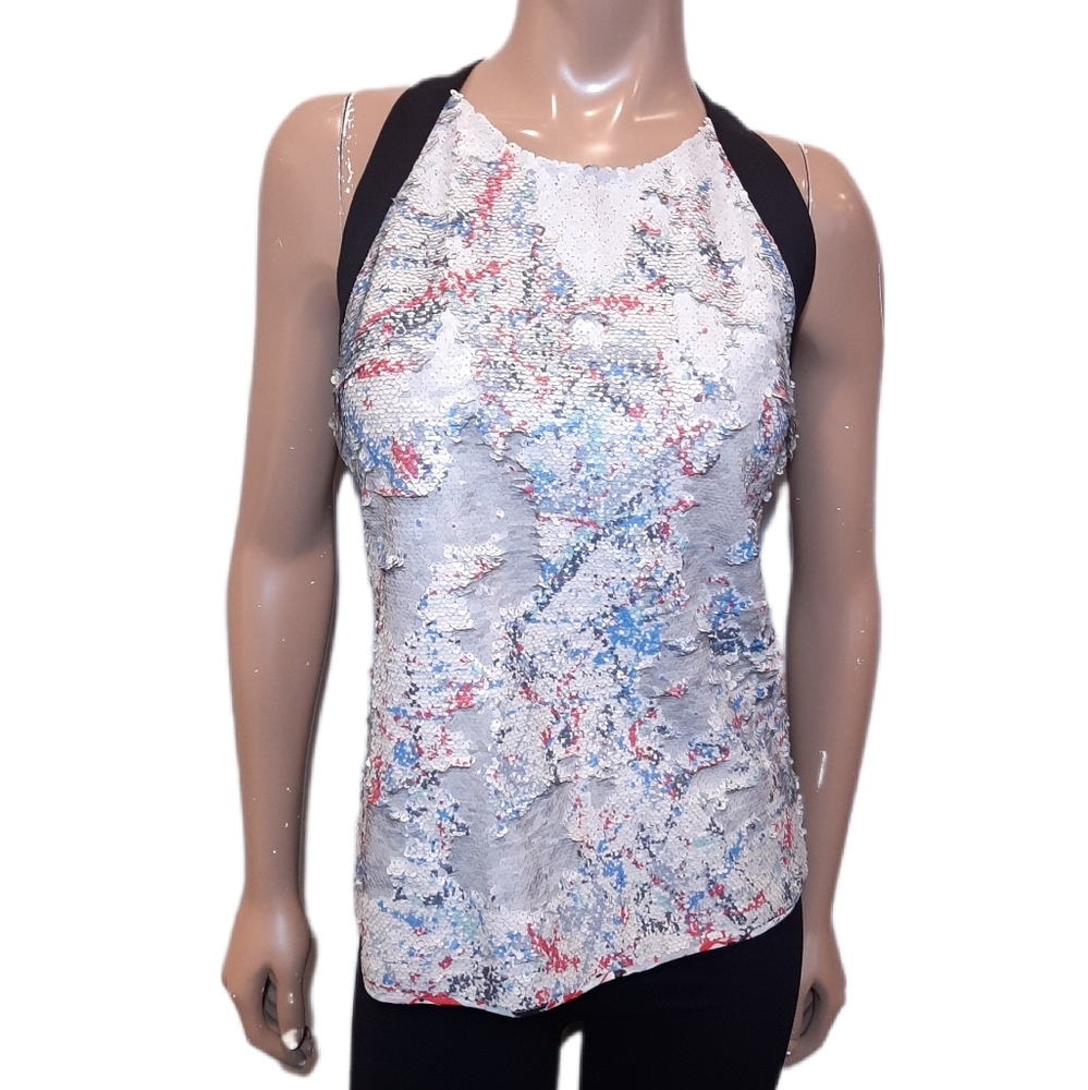 Sachin + Babi Flip Sequin Halter Top Sleeveless Cut Out Multicolored Size 2